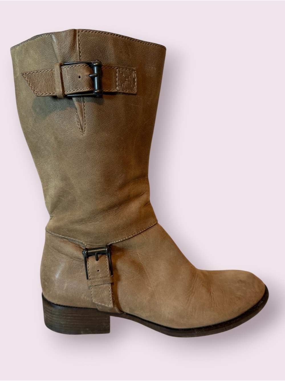 Cole Haan Nike Air Leora Mid-Calf Leather Moto Boots Tan Size 9.5 B